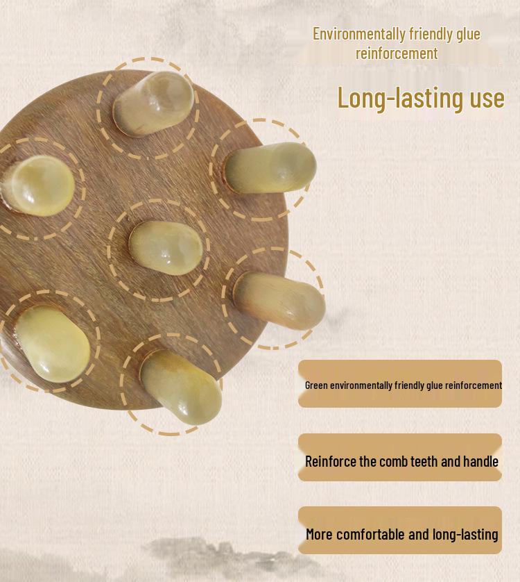 Natural Green Sandalwood & Ox Horn Massage Comb - Meridian Therapy Scalp Comb with Seven Stars Design