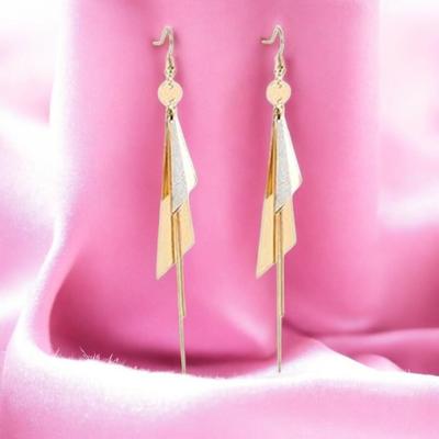 Gold Plated Geometric Triangle Long Tassel Drop Earrings for Women and Girls