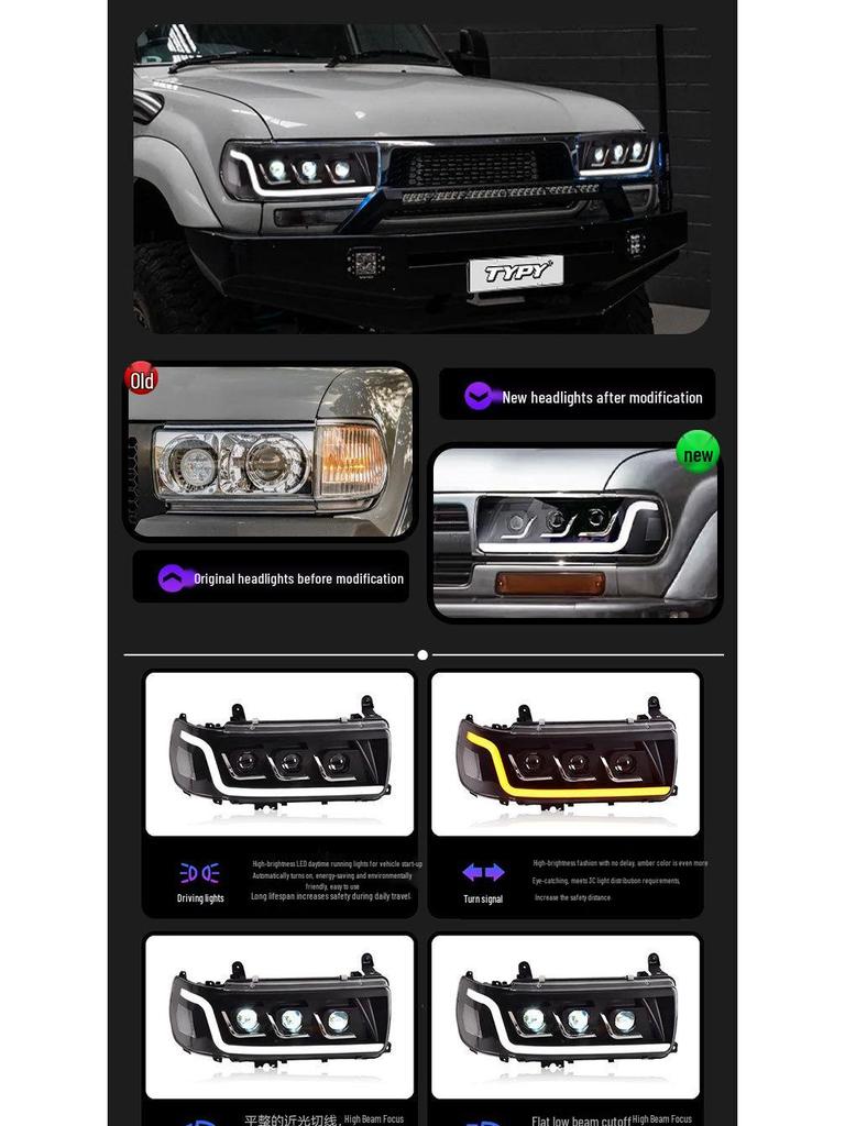 LED Headlight Assembly with Flowing Turn Signals for 90-02 Toyota Land Cruiser LC80