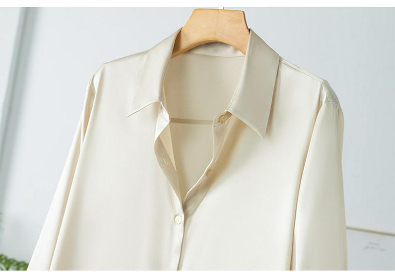 Women's Mulberry Silk White Satin Shirt - Long-Sleeved, Loose Fit, Elegant Commute Top