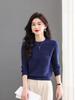 Women's Medium-Length Slim-Fit Round Neck Wool Sweater - Casual, Solid Color, Covers Belly, Perfect for Autumn and Winter.