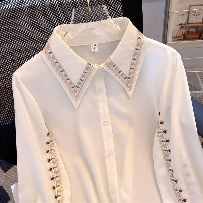 Embroidered Women Be All-match Female Elegant Blouses Ladies Work Wear Shirts White Floral Clothings Chiffon Tops