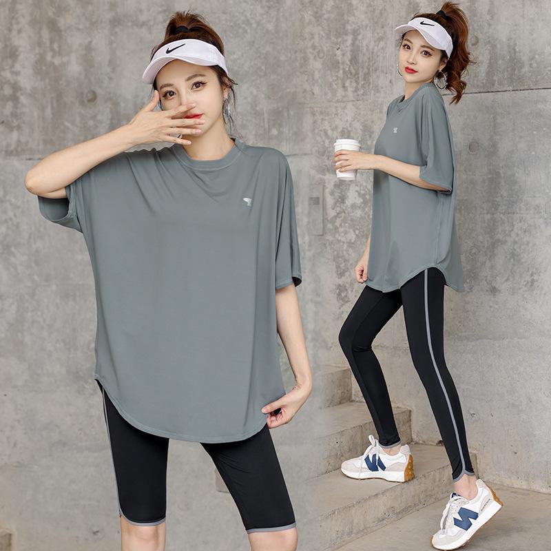 Women's Plus Size Yoga Set: Loose Short Sleeve T-Shirt & Gym Shorts