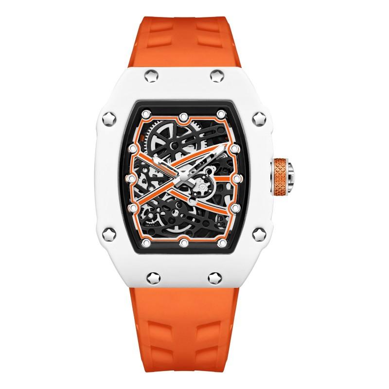 In Stock RM 6702 Slim Barrel Montre Homme Colorful Band Hollow 37.5mm Skeleton Dial Waterproof Sport Casual Quartz Wristwatch