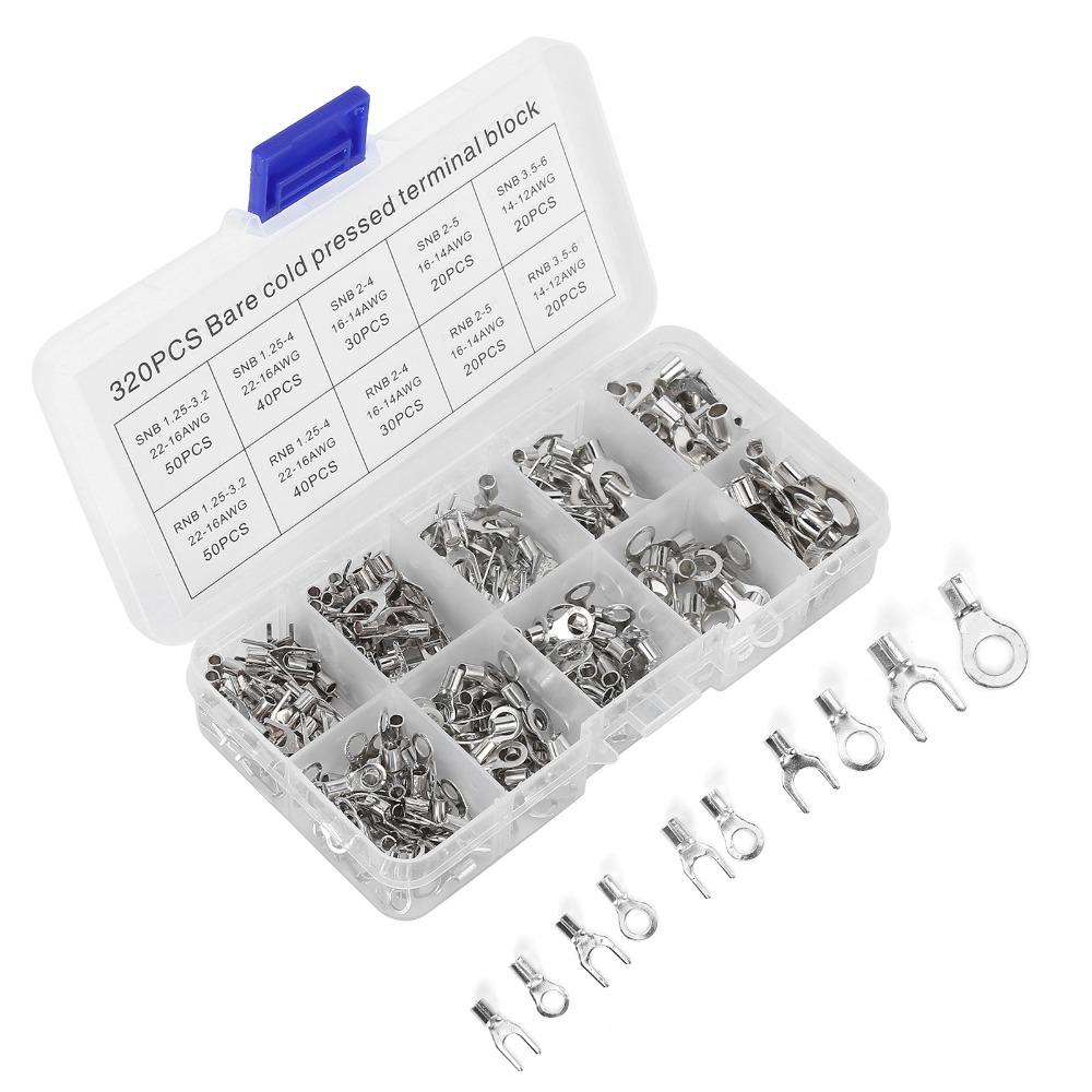 320pcs O Type and U Type Non Insulated Ring Terminals Non Insulated Ring Terminal Electrical Wiring
