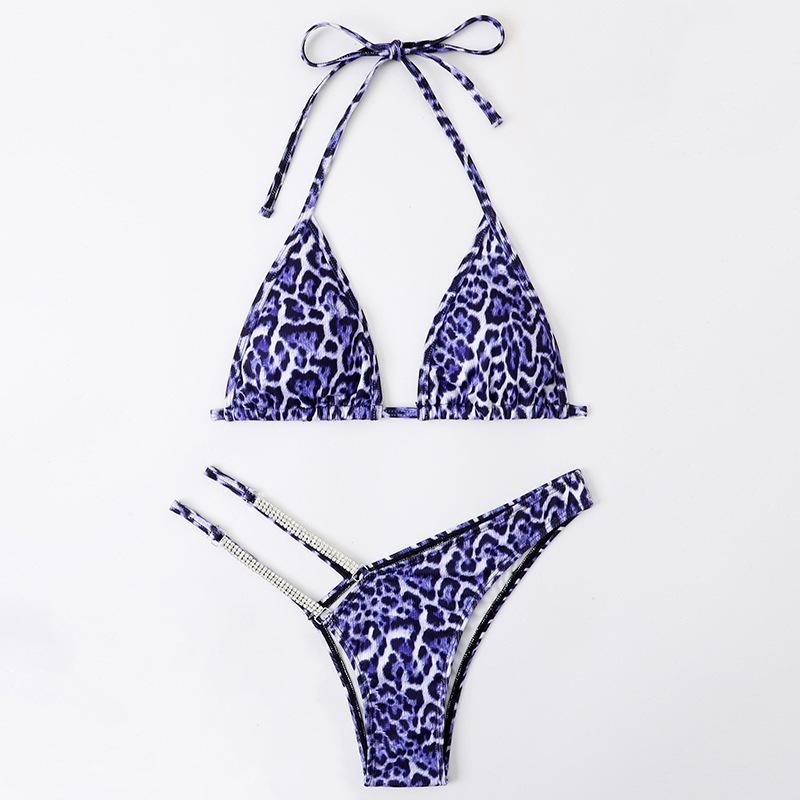 Leopard Print Rhinestone Bikini - European and American Sexy Split Swimsuit