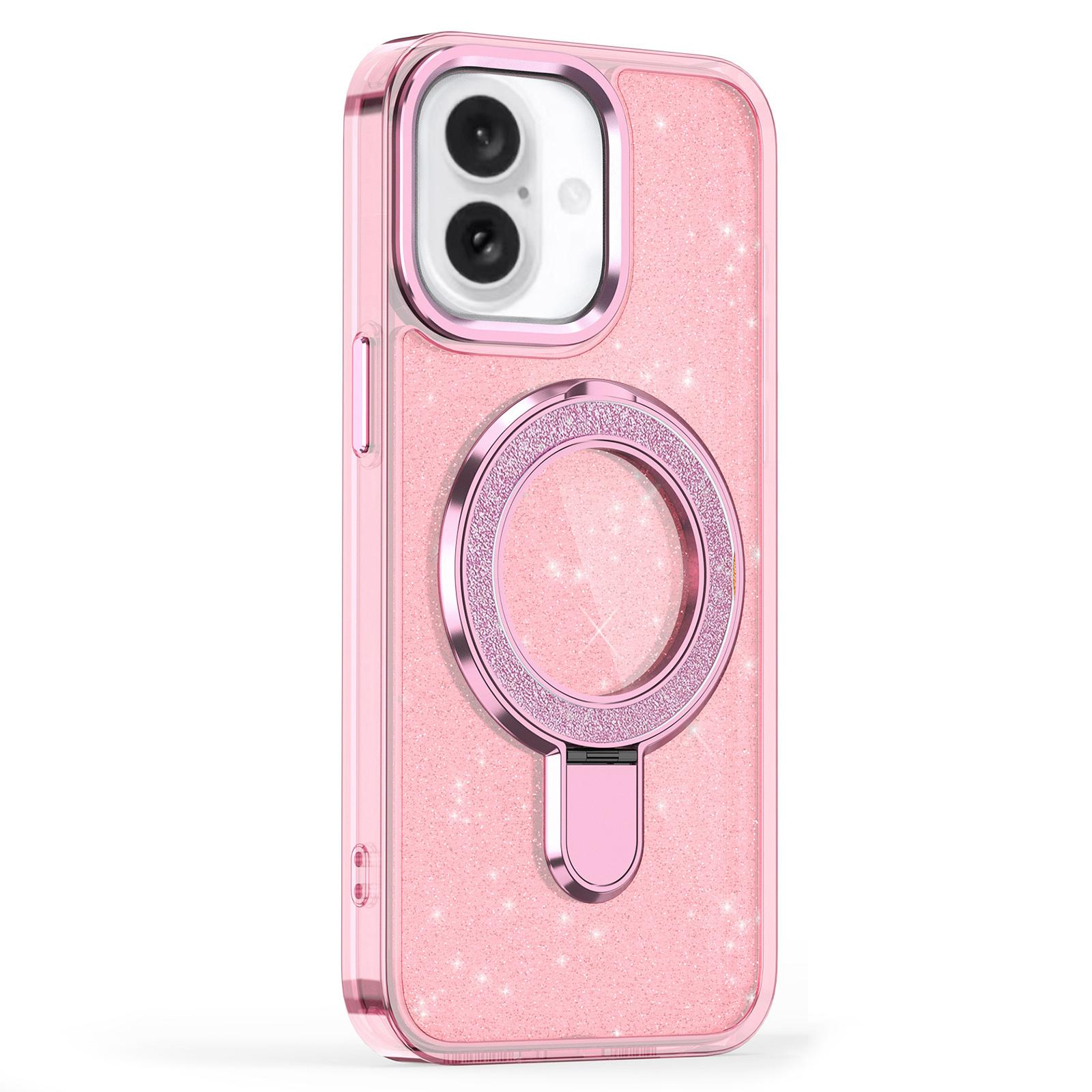 

For iPhone 16 Plus Case Glitter Design TPU+PC Kickstand Phone Protector Black