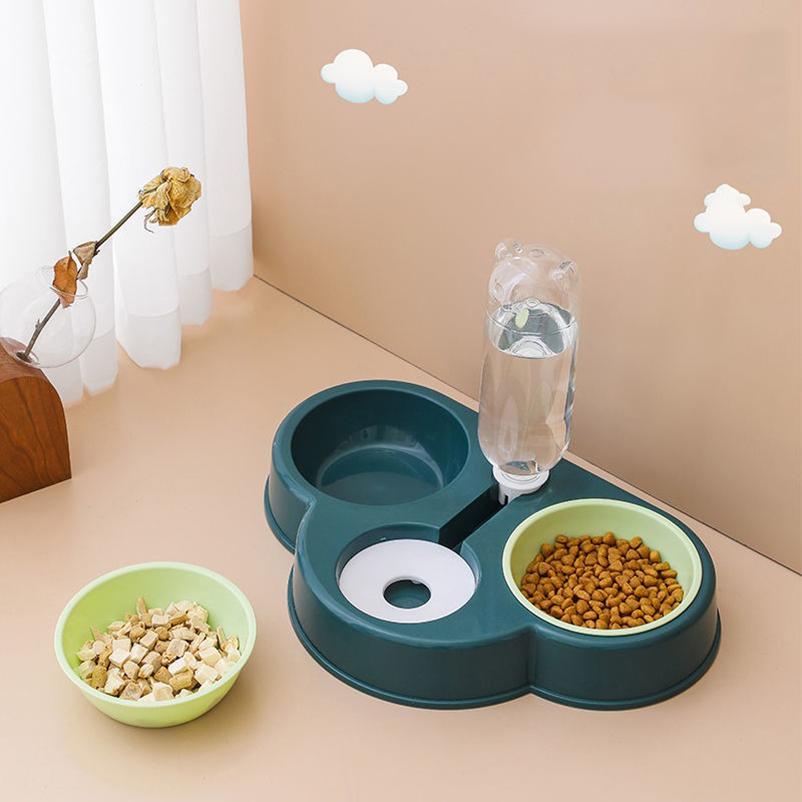 Pet Cat Bowl Feeder Fashion 3-in-1 Dog Cat Food Bowl With Water Fountain Double Bowl Drinking Raised Stand Dish Bowls For Cats