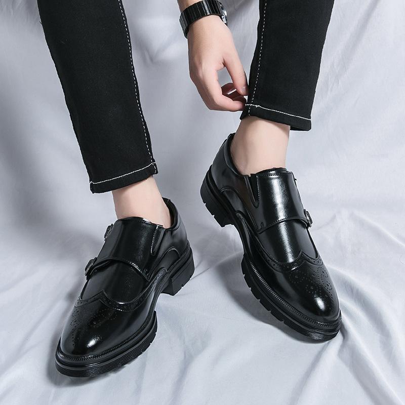 One-pedal leather shoes men's Korean version of British casual business retro lazy shoes breathable brock engraved men's shoes