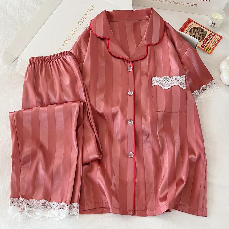 Pajamas Women'S Spring And Summer Flowers High-End Light Luxury Short-Sleeved Trousers Loungewear Suit Can Be Worn Outside