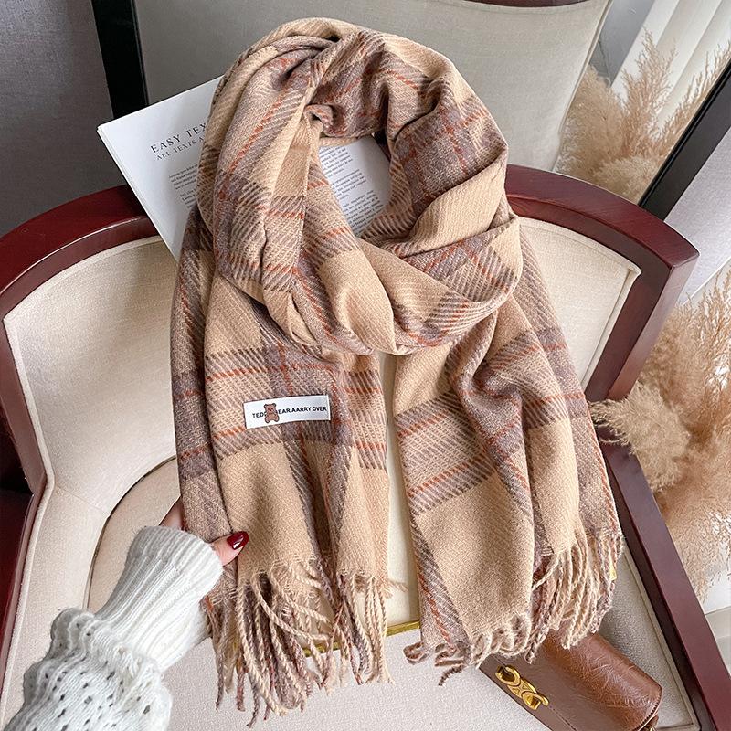 Retro style high-end atmosphere plaid scarf women's autumn and winter versatile imitation cashmere scarf shawl