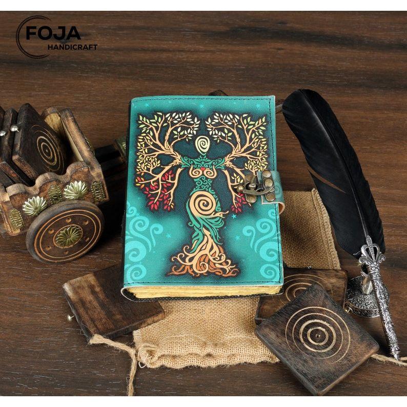Livro de feitiços de sombras diário em branco mãe da terra colorido borda irregular papel vintage couro diário caderno sem linhas diário 7x5 polegadas