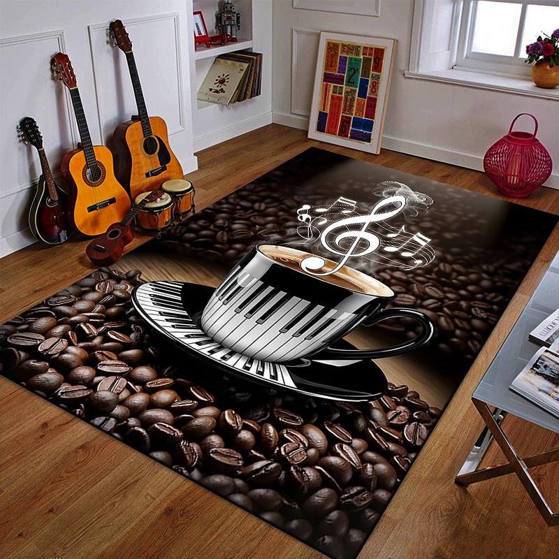 Musical Coffee Cup with Piano Keys Design Patterned carpet a non slip rug suitable for all seasons and any setting, gift