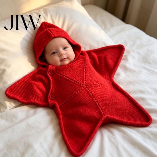 Breathable Nursery Bedding Starfish Baby Sleeping Bag, Knitted Swaddle Sleep Sack with Hood, Soft Knit Cocoon Cozy Star Shaped Infant Wearable