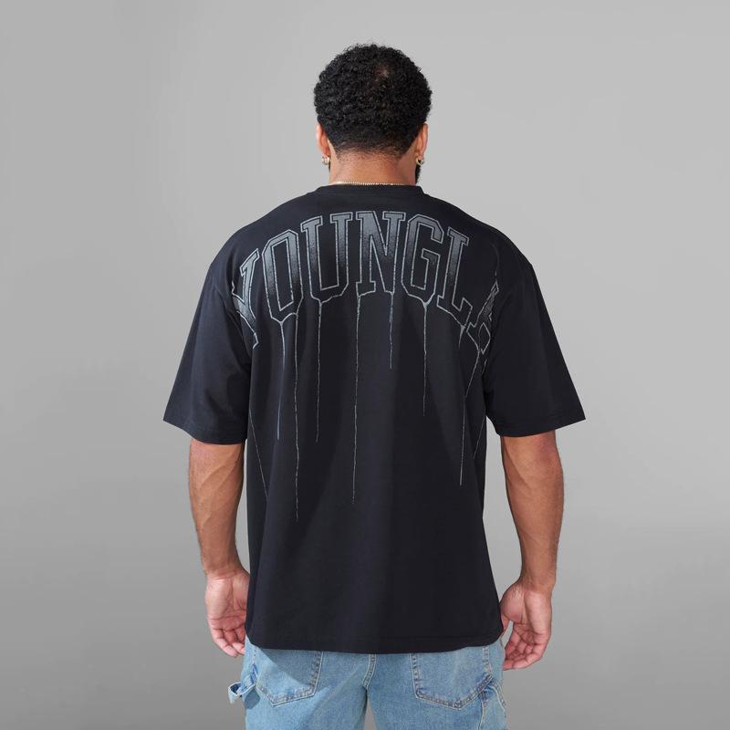 YOUNGLA Men's Cotton Oversized Round Neck Gym T-shirt 240 Fabric