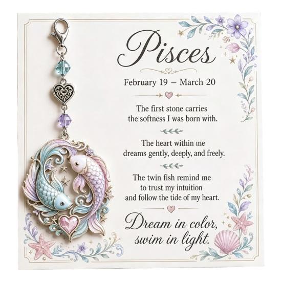 Zodiac Sign Keychain 12 with Keepsake Card, Star Pendant, Backpack Handbag Purse Charm, Inspirational Gift for Men Women Charm