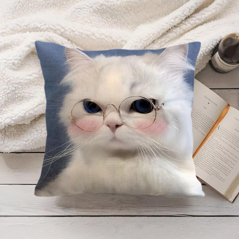 Cute Cat Dog Kawaii Gift Cushion Cover Silky Short Plush Invisible Zipper Dustproof Sofa Pillow Case For Home Decor