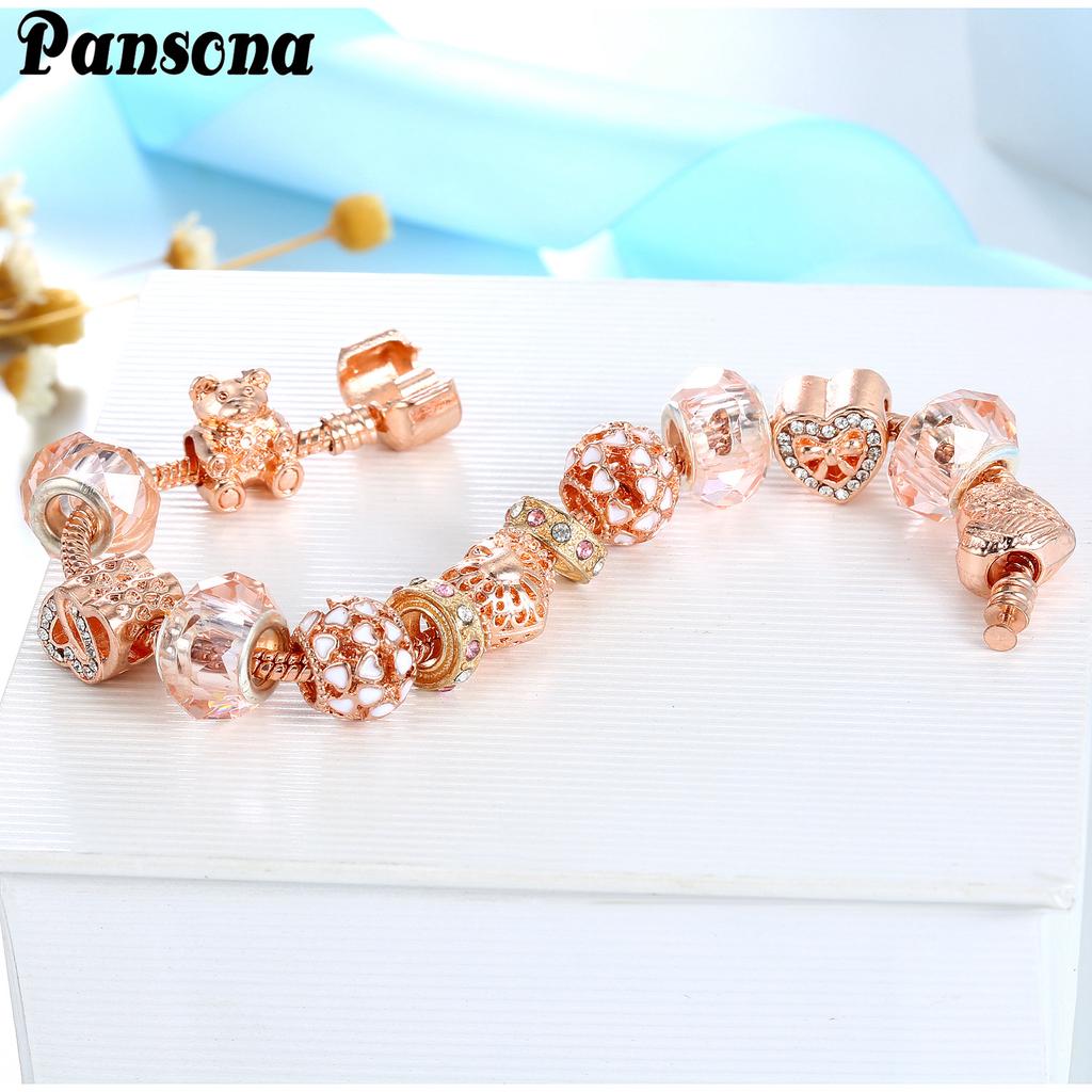 SCIONE Bracelet en or rose avec perles et diamants
