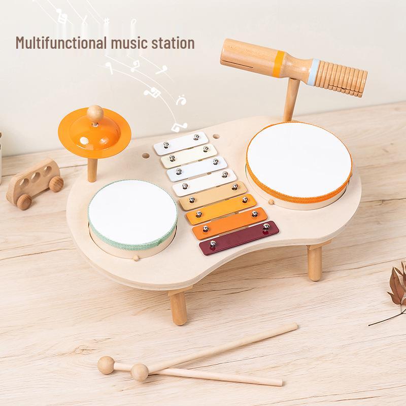 Wooden Multifunctional Music Stand: Drum Set & Xylophone Orff Percussion Toy for Kids