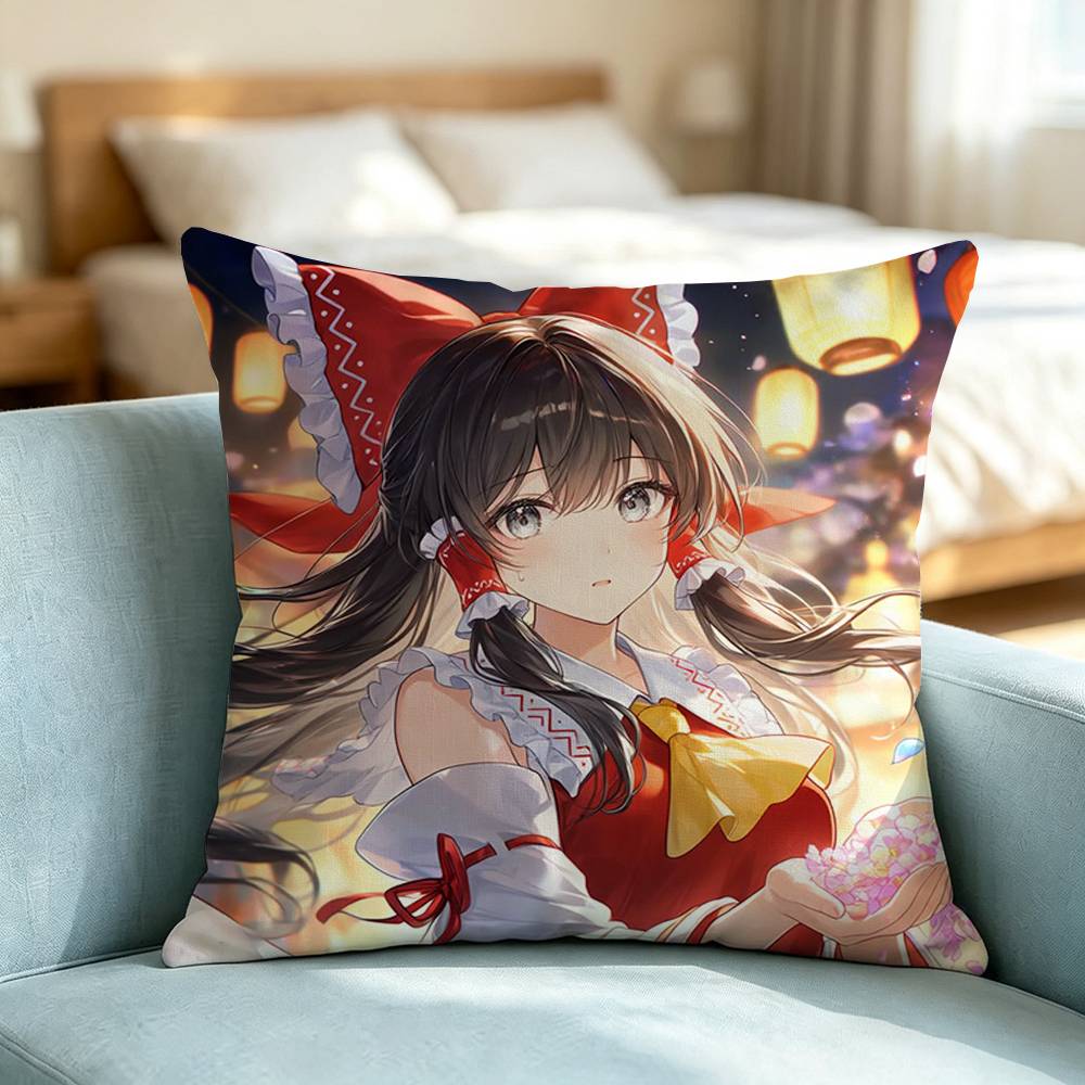 Touhou Project Reimu-Hakurei Square Double-Sided Printed Pillow Case Bedroom Bedside Pillow Sofa Cushion Cover Gift