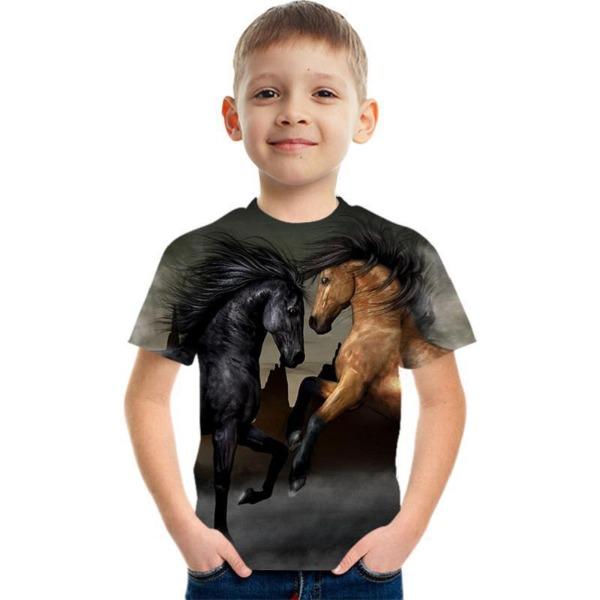 Fashionable Summer Children's Top Creative Colorful Fun Animal 3D Printed T-shirt Boys Girls Comfortable Soft Breathable Short Sleeves T-shirt