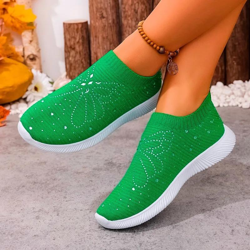 Fashion 2025 Fashion Ladies Shoes Slip-on Women's Vulcanize Shoes New Crystal Casual Plus Size Light Comfortable Breathable Sneakers