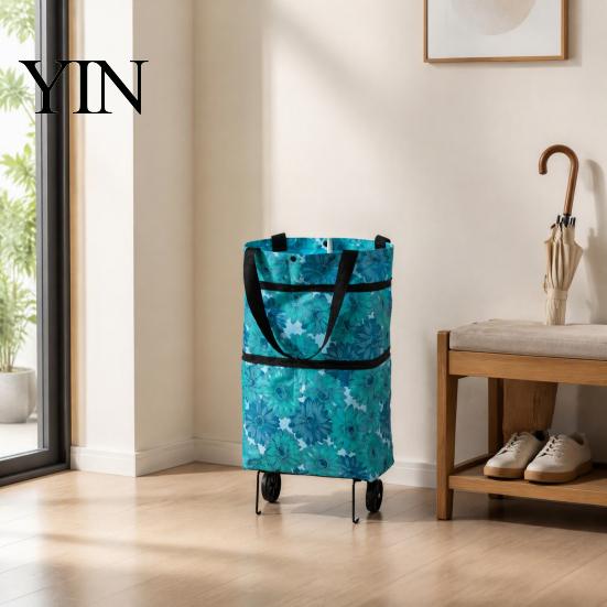 Sac de Courses Extensible à Roulettes Pliable avec Roulettes, Léger Portable Grande Capacité Chariot à Provisions Chariot, Trolley Imperméable en Tissu Oxford pour Et
