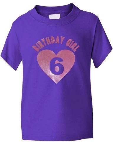 

Birthday Girl Age 6 Six Girls Kids T-Shirt In Glitter Birthday Gift Age 1-13 4XL
