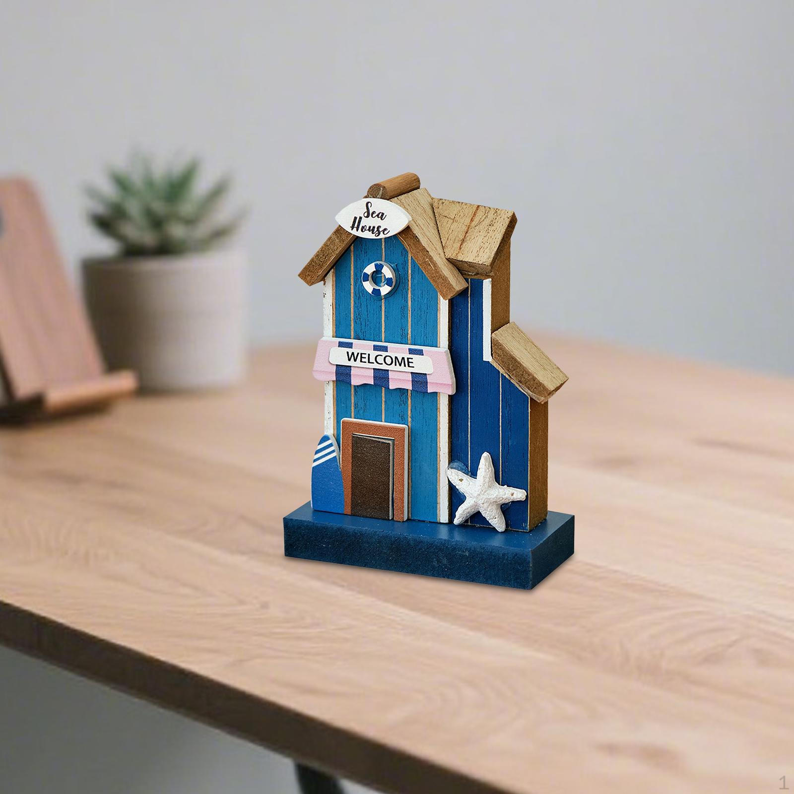 

Sea House Statue Tabletop Ornament Coastal Decor Table Centerpiece Wooden Sculpture for Shelf,