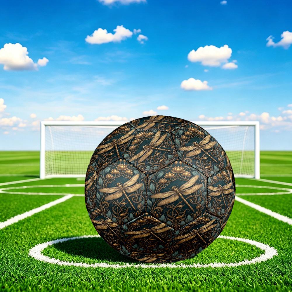 1pc Golden Dragonfly Art Theme Soccer Ball Football, Size 5, Lightweight PVC, Outdoor Training Soccer Ball,Gift c6584