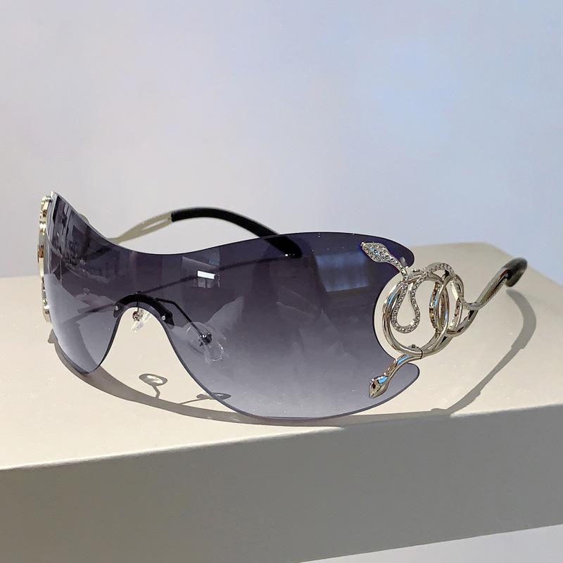 Y2K Rimless Luxury Designer Sunglasses Women Men Trendy Oversized Metal Snake Pink Punk Shades