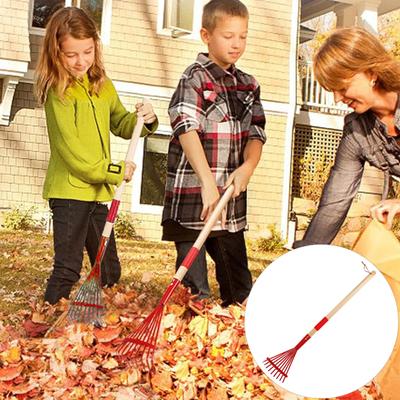 Rastrello per bambini con manico in legno duro Testa dai colori vivaci Rastrello da giardino leggero per bambini per foglie Regalo per attrezzi da giardino per bambini
