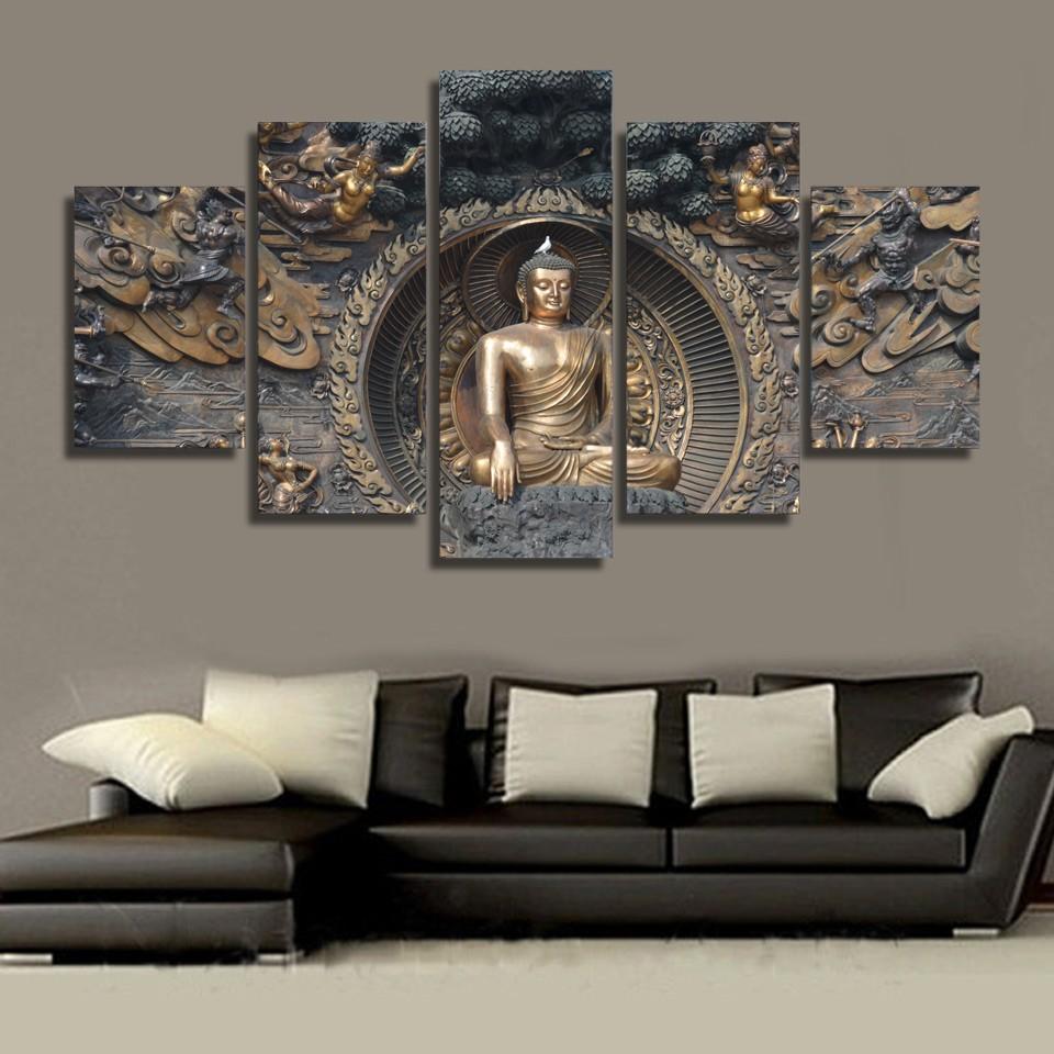 Modern HD Canvas Wall Art Poster Home Decoration Living Room 5 Panel Figure Of Buddha Print Painting Modular Pictures Frame