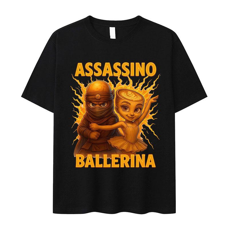 Italian T-shirt Brainrot Interesting Cappuccino Assassin Meme Men Kawaii Women Short-sleeved men summer 100% cotton T-shirt