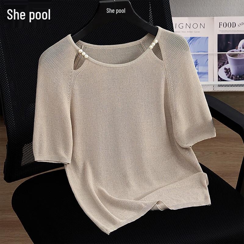 Women s Beaded Cut-Out Knit Cropped Top M