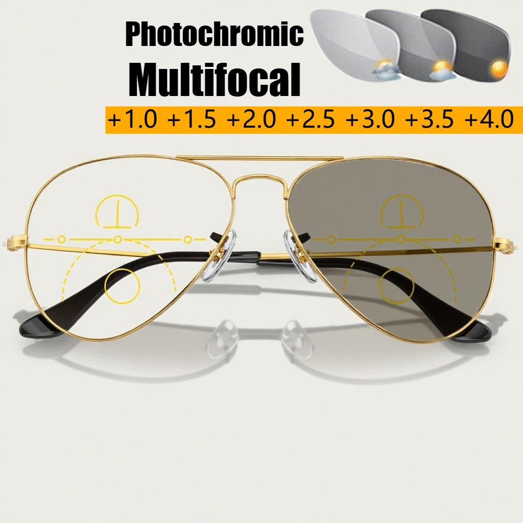 Pochromic Intelligent Reading Glasses for Men Quality Classic Multifocal Finished Progressive Near Far Sighted Sunglasses