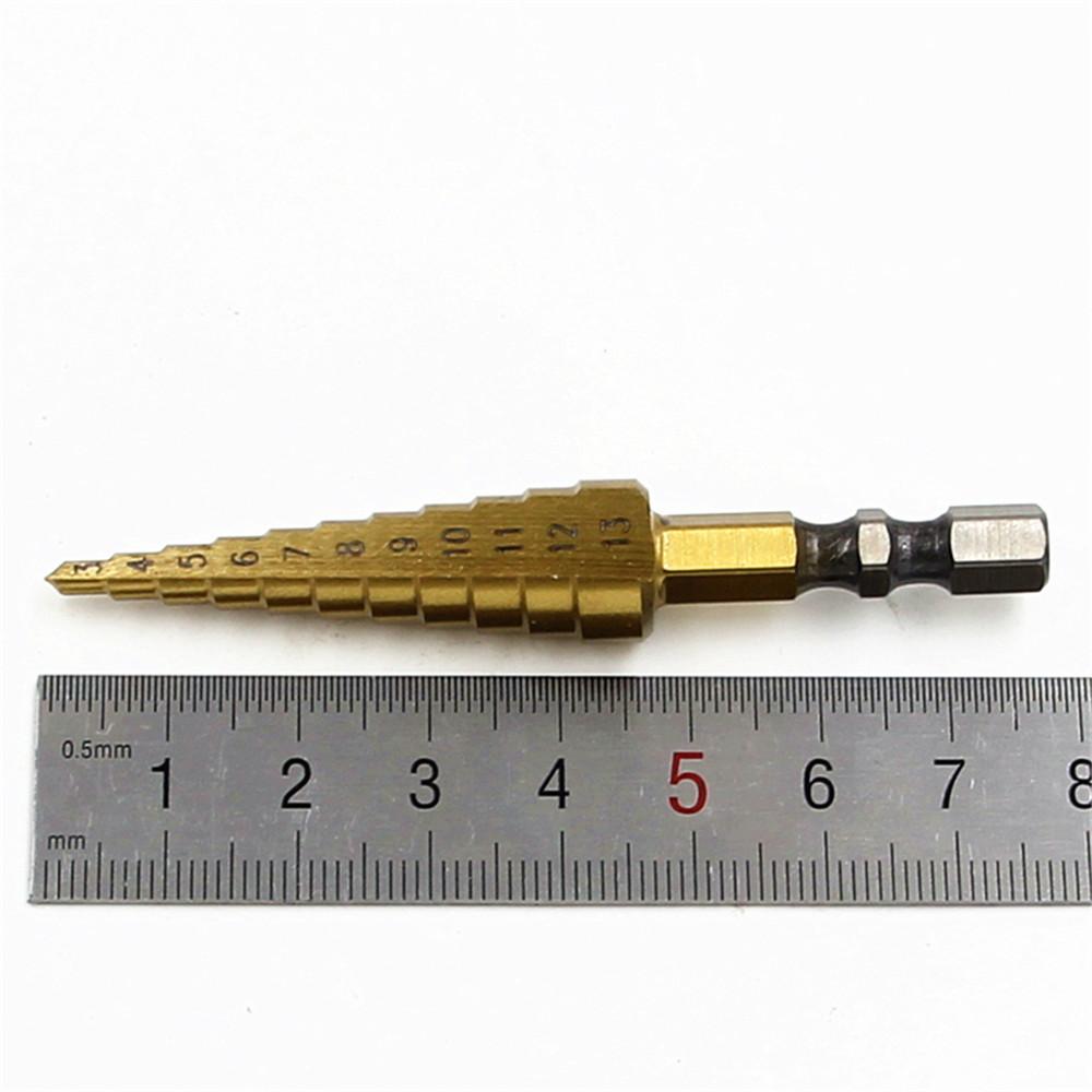 Metric 1/4 Hex Shank Titanium Coated Step Drill Bit 3-13mm Drilling Power Tools Metal High Speed Steel Wood Hole Cutter Cone Drill