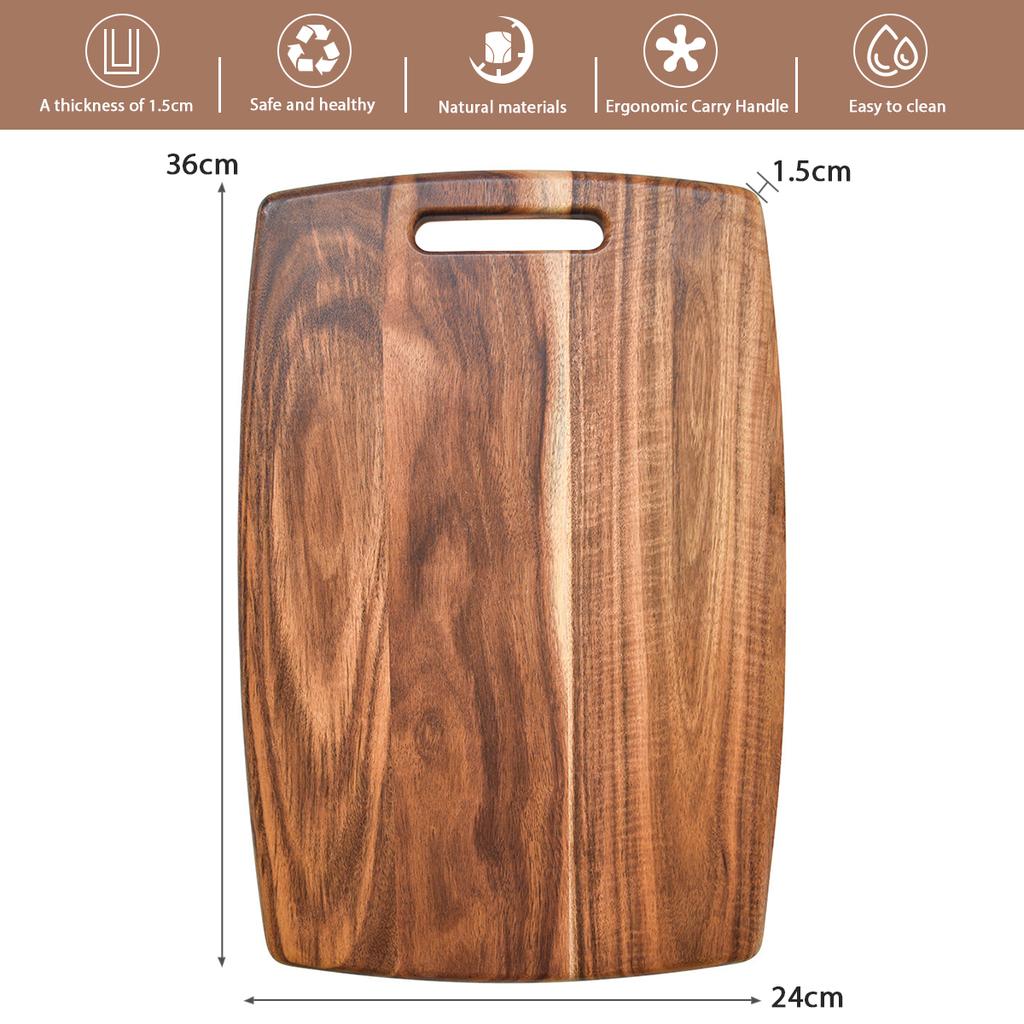 Massives Holzschneidebrett, Holzhackblock, Steak-/Brotzubereitungsbrett, rechteckig, natürlicher Akazienholz-Schneideblock
