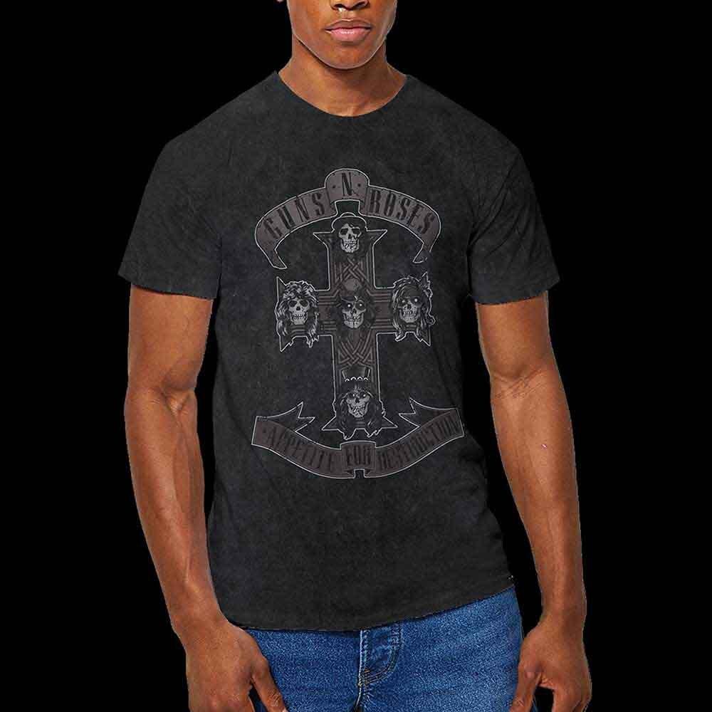 Guns N  Roses Monochrome Cross T-Shirt Black New Unisex T-Shirt S