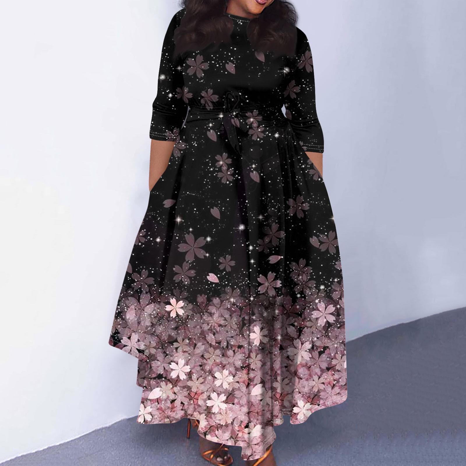 

Женское повседневное модное свободное платье большого размера с градиентным принтом и круглым вырезом, рукавами три четверти, карманными бретелями XL розовый