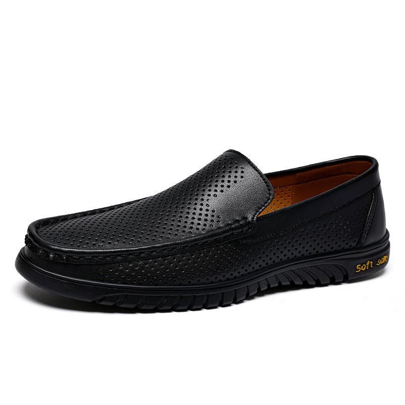 Men s Genuine Leather Loafers - Soft Sole, Breathable  Trendy Driving Shoes 38