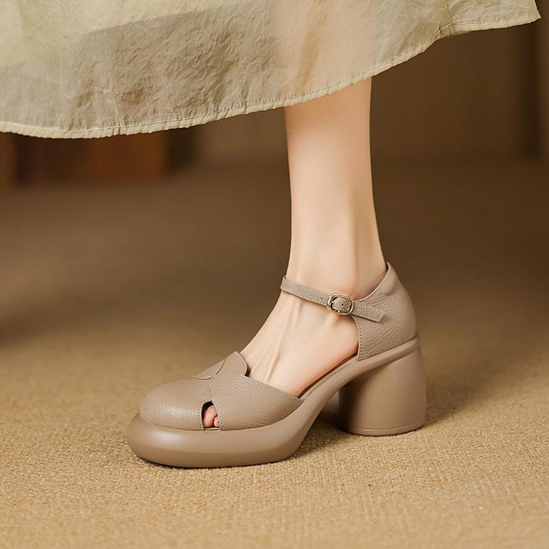 

Сандалии на толстой подошве Туфли в клетку на грубом каблуке Летние туфли на высоком каблуке с водонепроницаемой платформой Полые римские туфли 40 абрикосовый