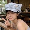 Cute Bear Plaid Ear Octagonal Hat Women Spring Summer Thin Sweet Face Slimming Beret Hat