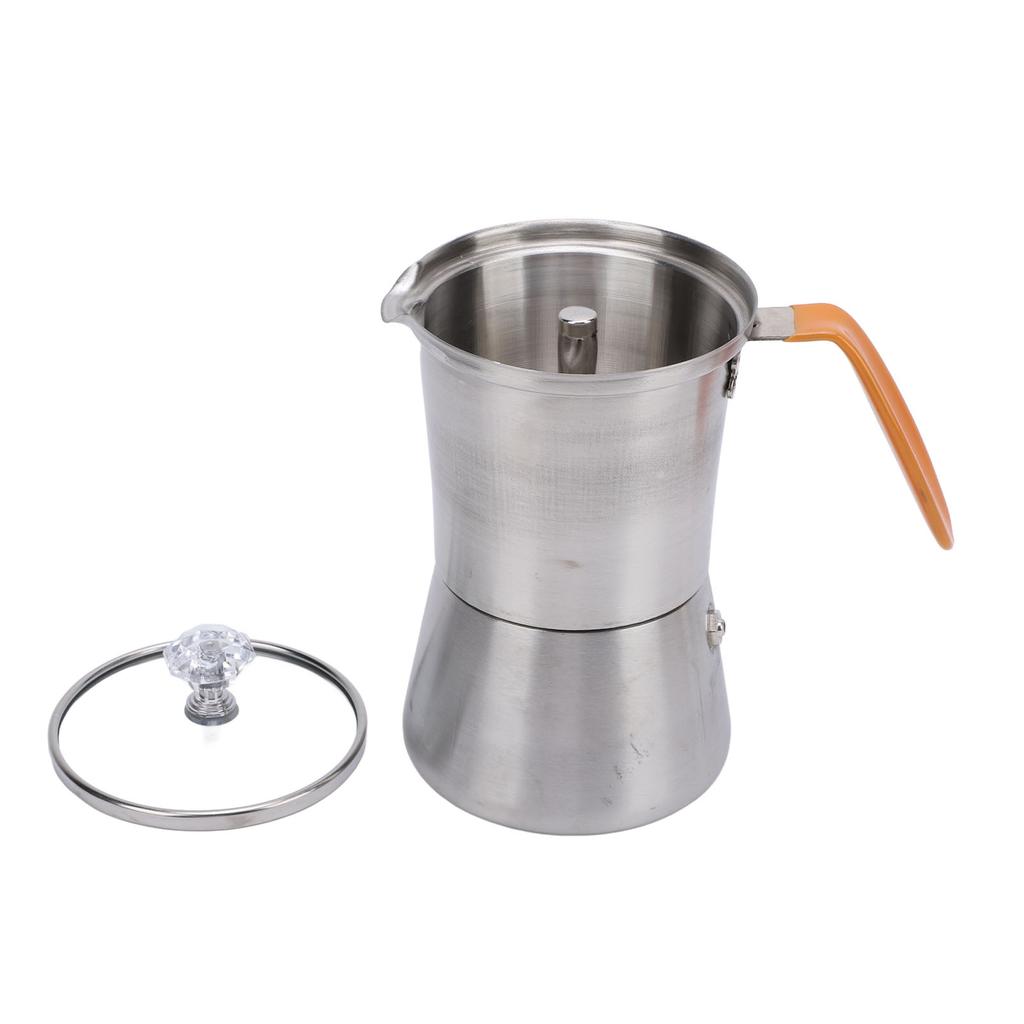 Tragbare Kaffeekanne aus Edelstahl zum Aufgießen mit Glasdeckel und hitzebeständigem Griff für italienischen Kaffee, Milch, Tee 160 ml