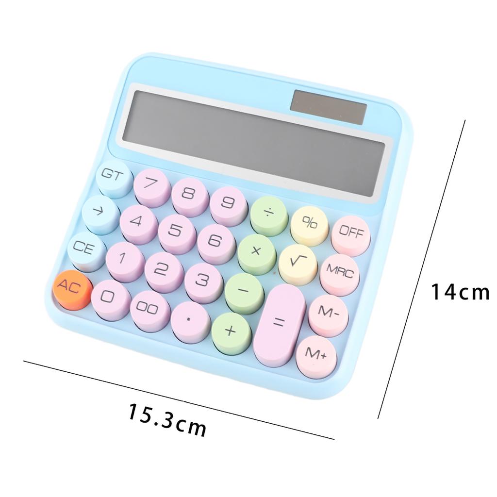Mechanical Calculator 12 Digit Large LCD Display Big Round Button 15 Degrees Tilt Screen Cute Candy Colored Dual Power