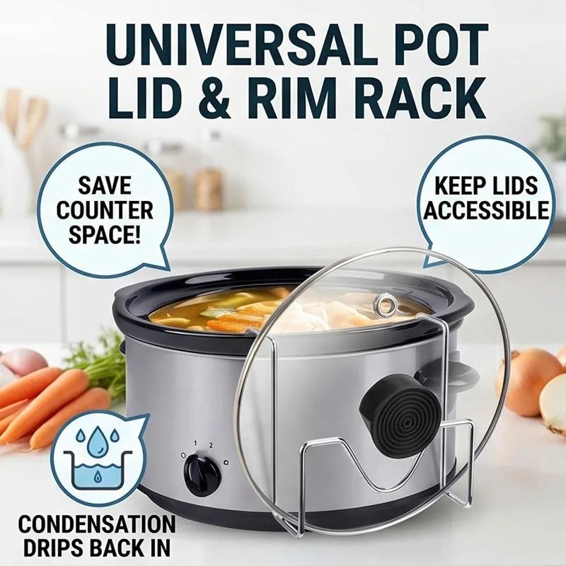 Kitchen Pot Lid Holder Stainless Steel Pan Cover Rack Pot Side Stand Modern Lid Rest Organizer Space Saving Kitchen Accessories