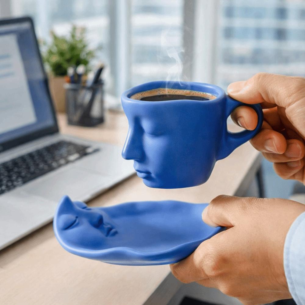 With Tray Artistic Ceramic Mug European Style Tea Cup Decorative Kissing Face Cups  Wedding Gifts