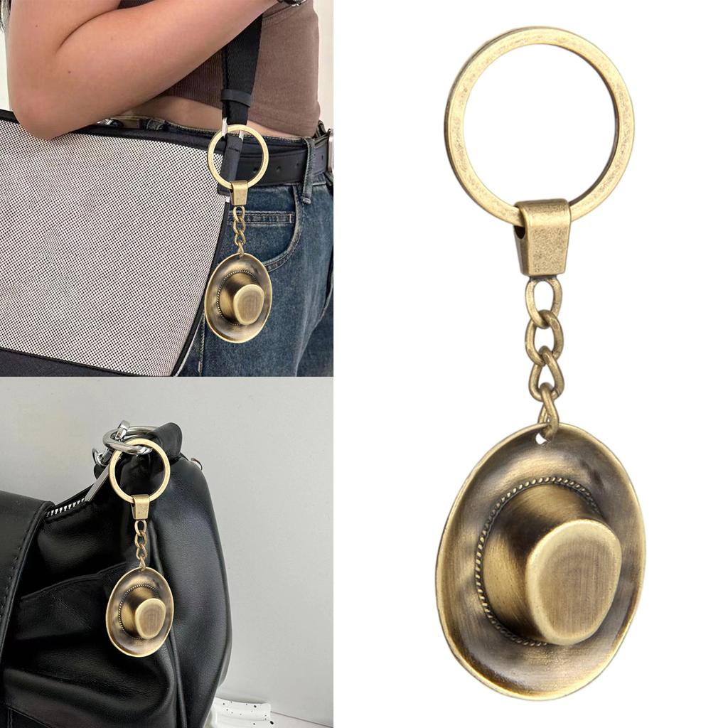 Antique Cowboy Hat Shaped Key Ring Holder Stylish Copper Alloy Pendant Keychain Ornament For Outdoor Enthusiasts
