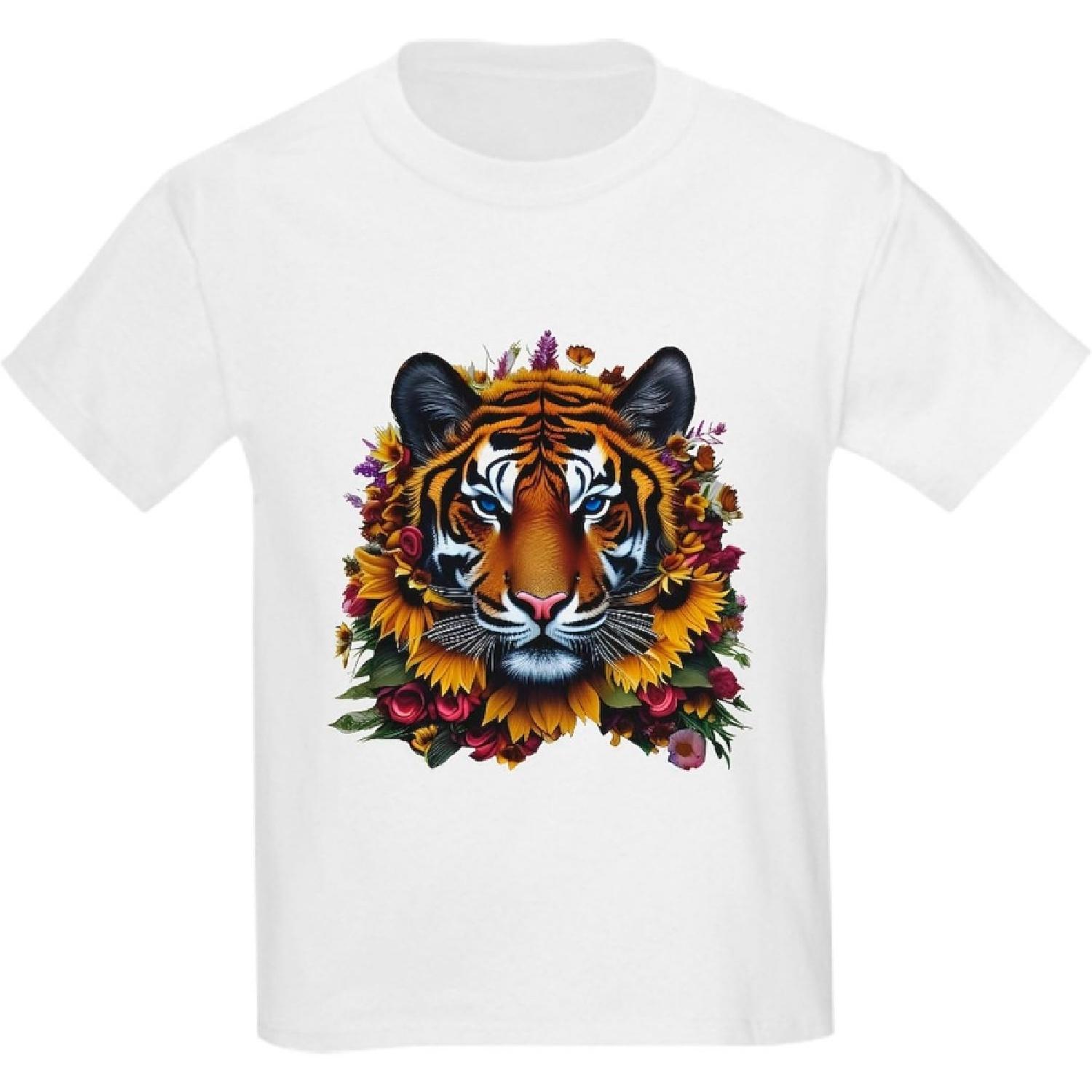 CafePress Футболка с подсолнухом и тигром для подростков и детей, хлопковая футболка XXXXXL белый