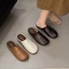 Damen Beigefarbene Slip-on Mules mit geteilter Zehenpartie Mode Koreanischer Stil Mokassins Zehenbedeckende Flache Schuhe Bequeme Freizeit-Hausschuhe Femme